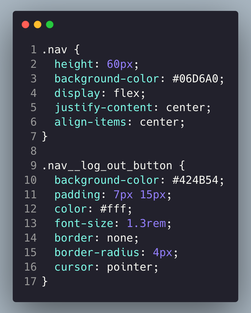 Navbar component CSS